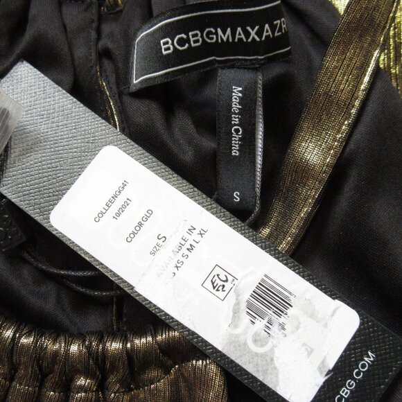 NWT BCBG MaxAzria Starling Gown in Gold Metallic Pleated Halter Maxi Dress S - Picture 6 of 10